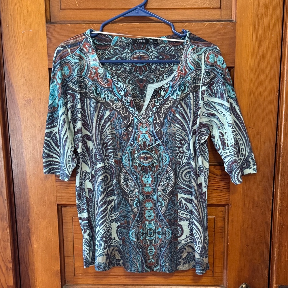 Apt. 9 Women's Teal and Brown Paisley Tunic